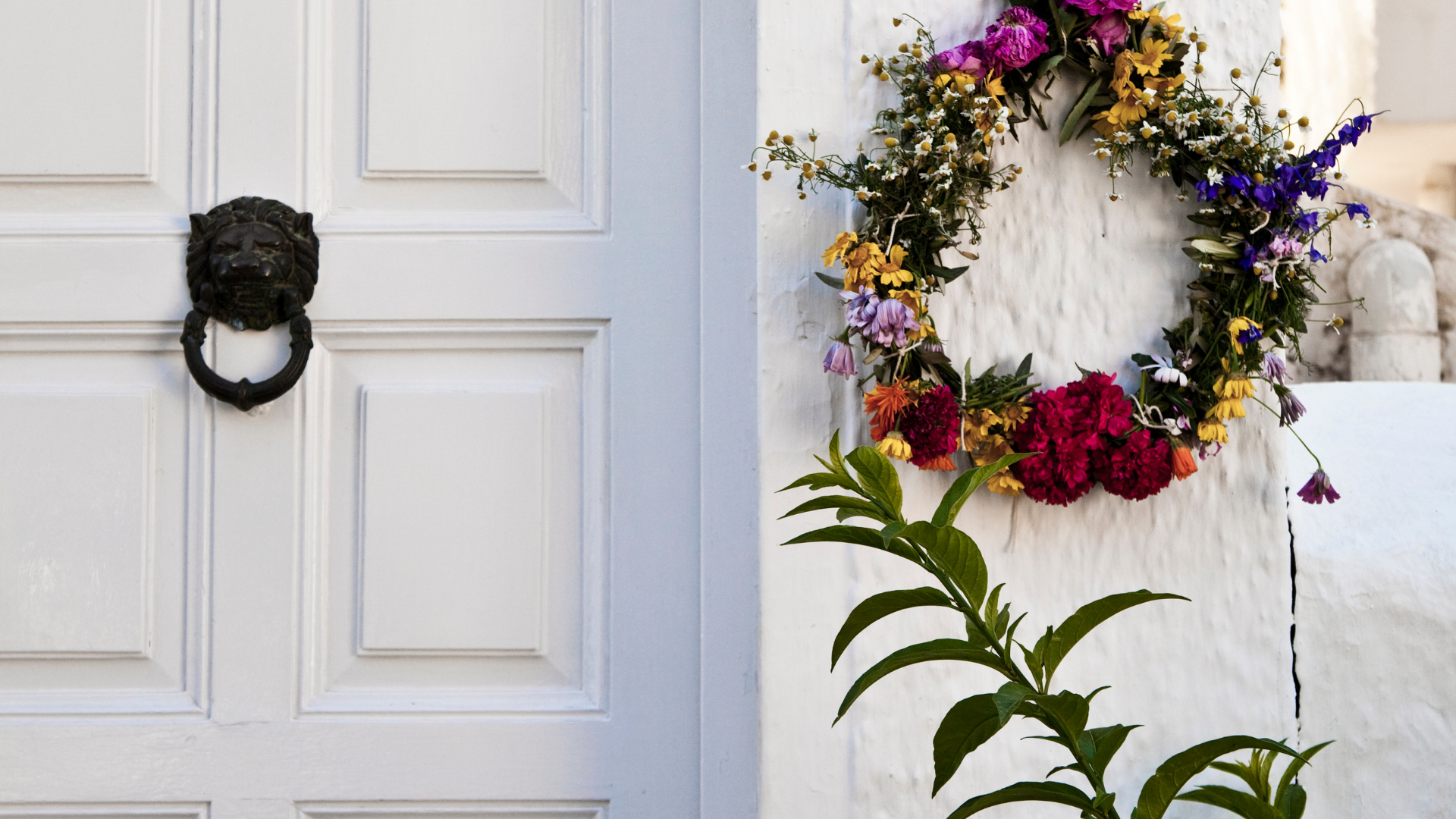 Flower wreath on door